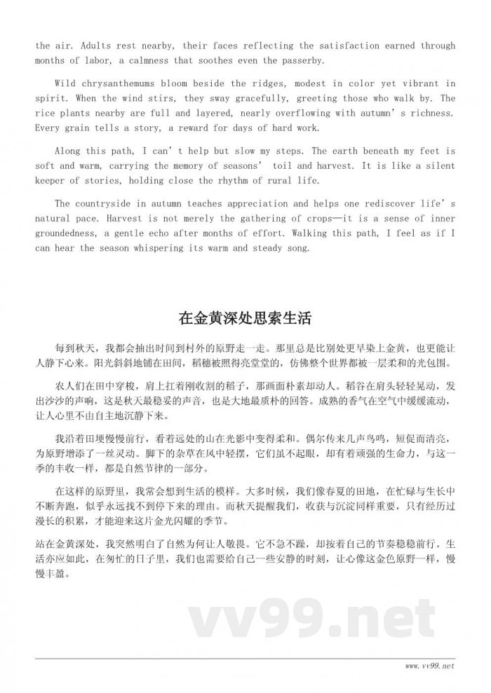 走进金色原野：关于秋天丰收的散文500字