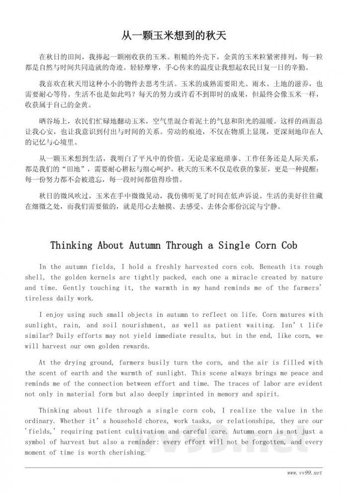 关于秋日收获的生活随笔：从一颗玉米想到的500字