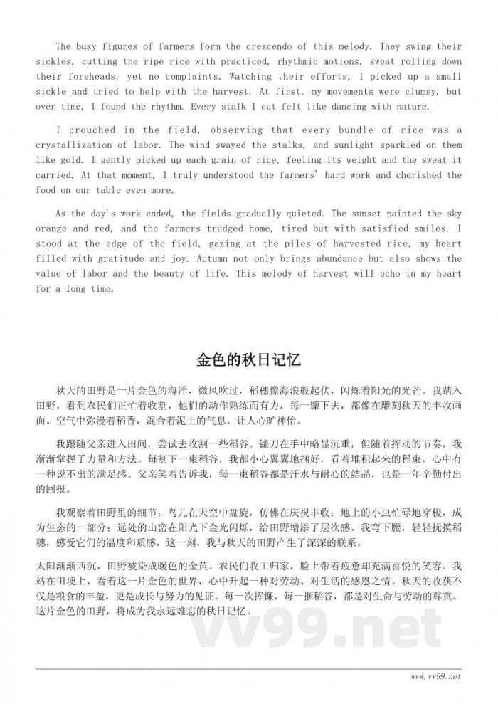 秋天的收获作文400字：田野里的金色故事