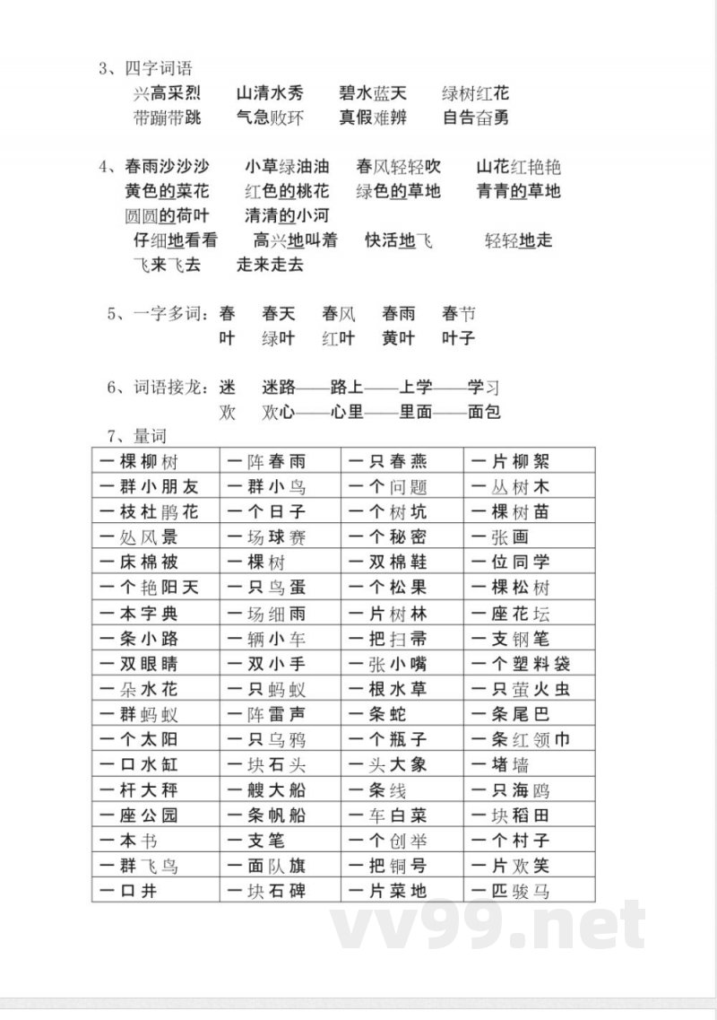 S版语文一年级下册知识点总汇