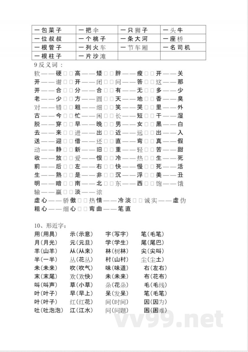 S版语文一年级下册知识点总汇