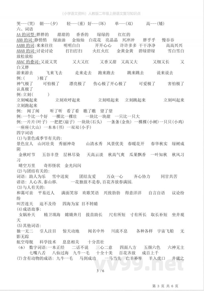 (小学语文资料)人教版二年级上册语文复习知识点 (小学语文资料)人教版二年级上册语文复习知识点