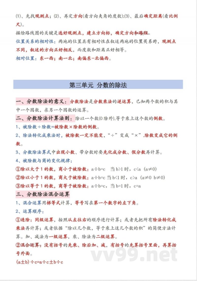 六年级（上）数学知识点汇总《人教版》