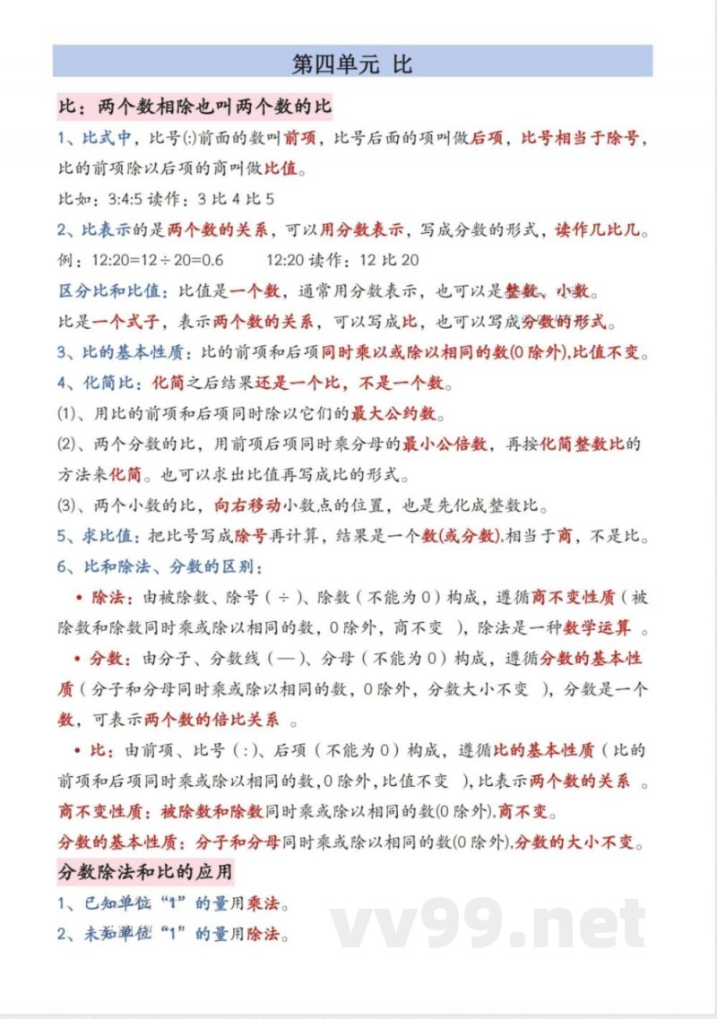 六年级（上）数学知识点汇总《人教版》