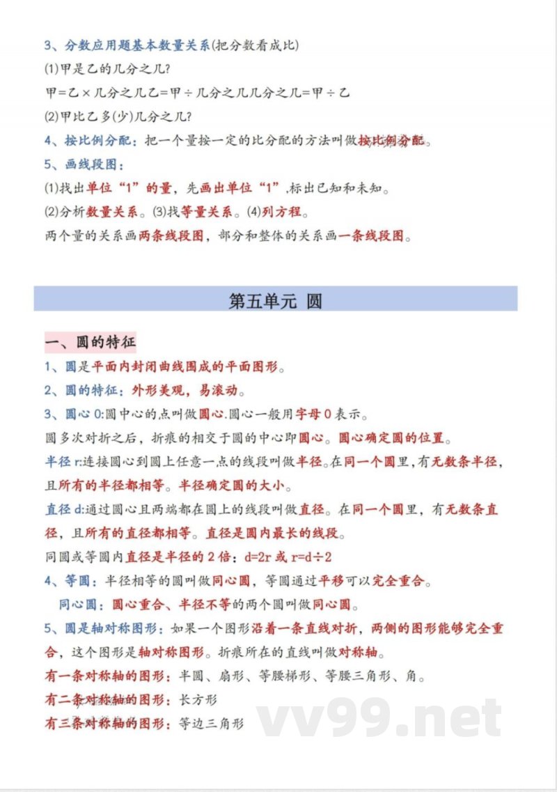 六年级（上）数学知识点汇总《人教版》