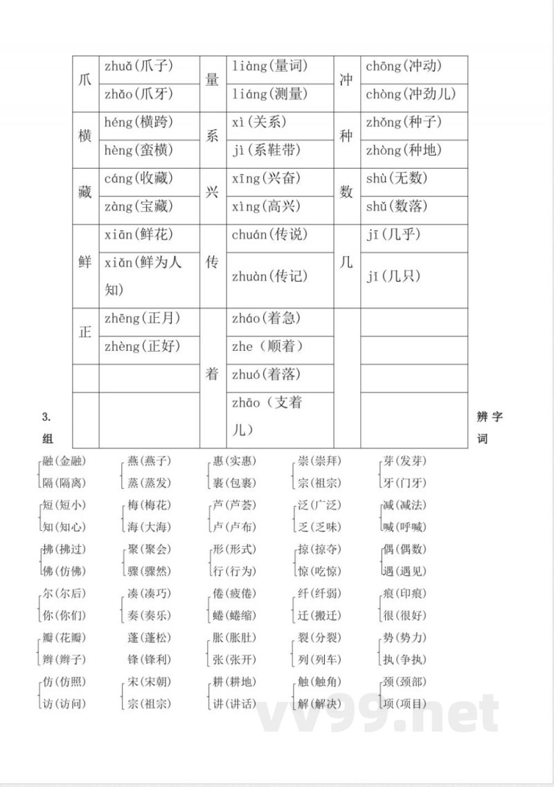 语文寒假预习知识点三年级语文下册