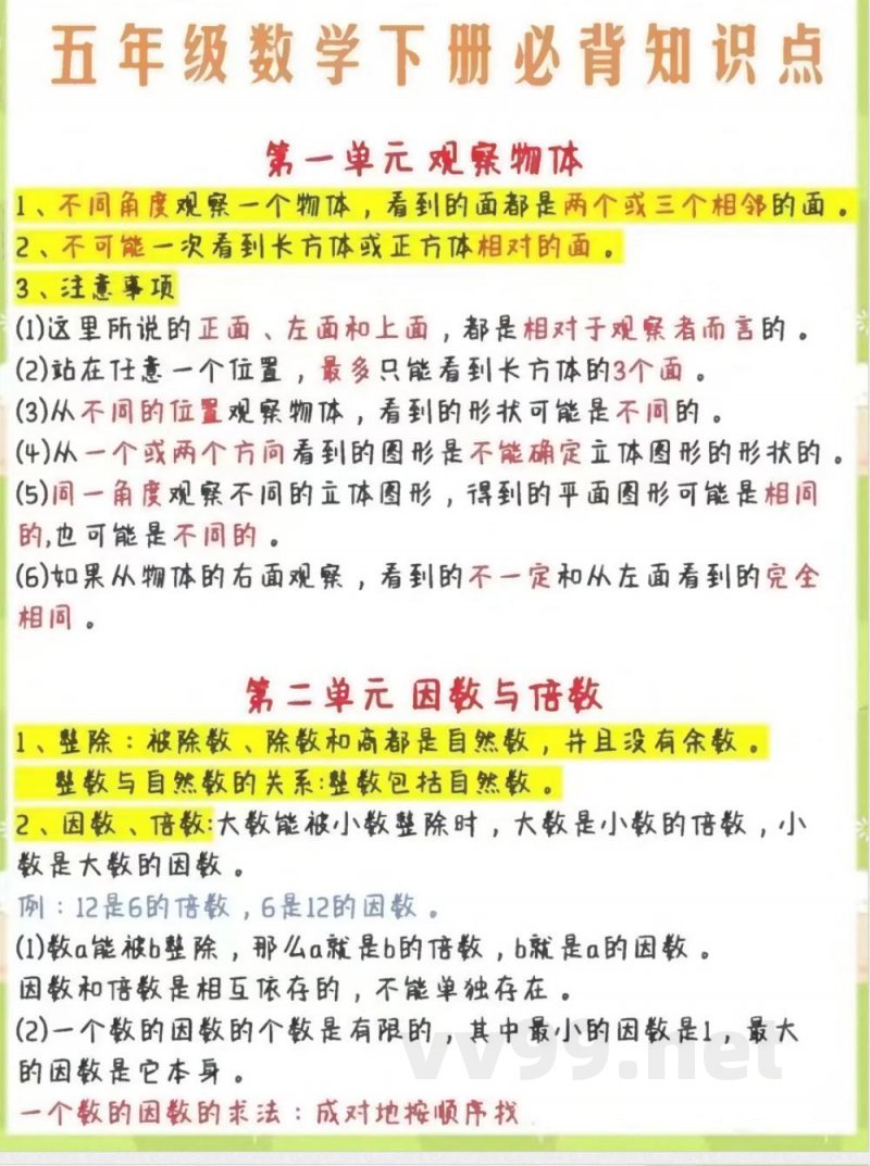 五年级数学下册知识点