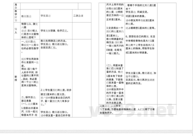 人教版二年级数学下册全册知识点教案（表格版）