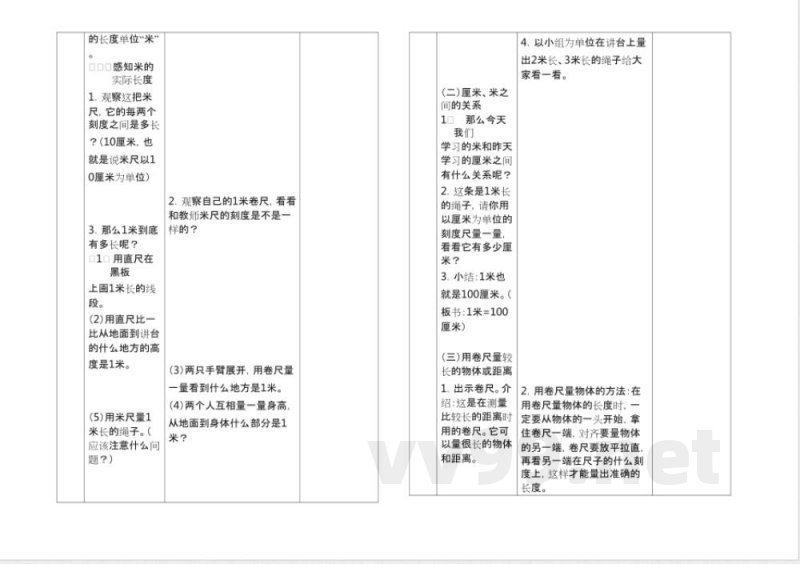 人教版二年级数学下册全册知识点教案（表格版）