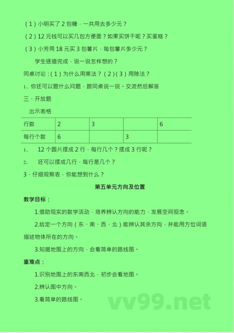 数学苏教版二年级上册知识点