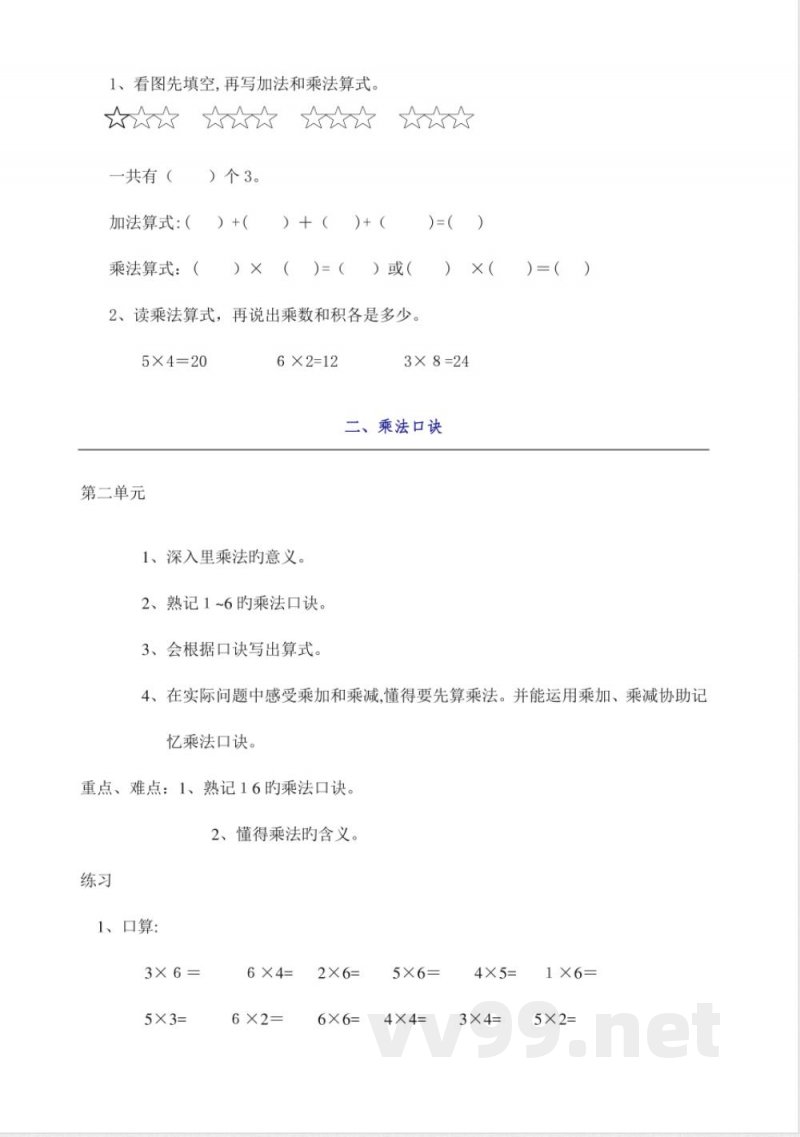 2023年数学苏教版二年级上册知识点