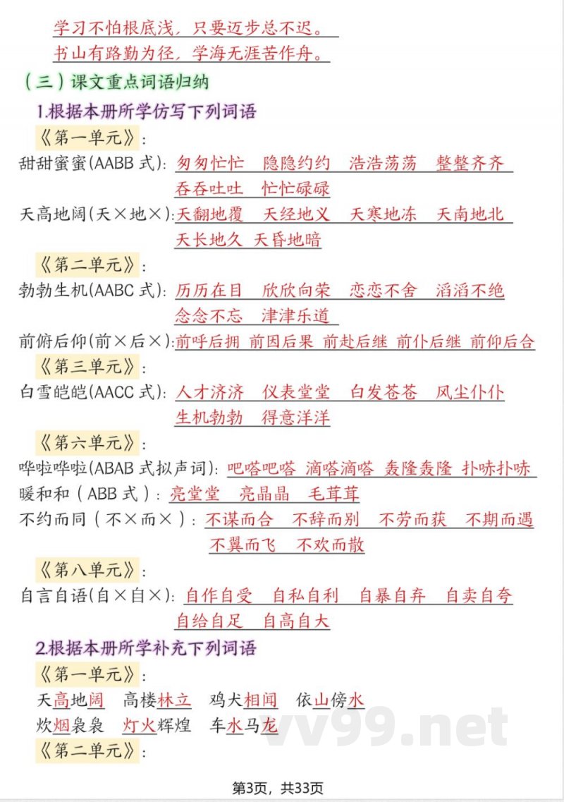 四年级下册语文期末复习必考知识点