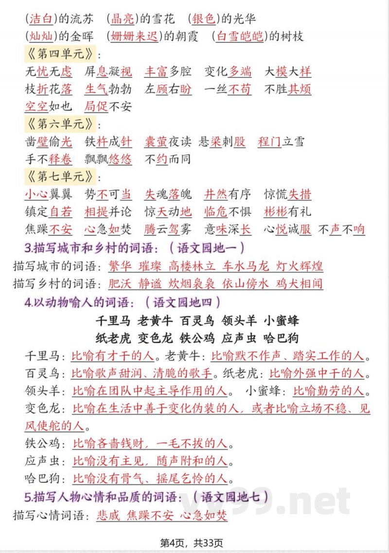 四年级下册语文期末复习必考知识点