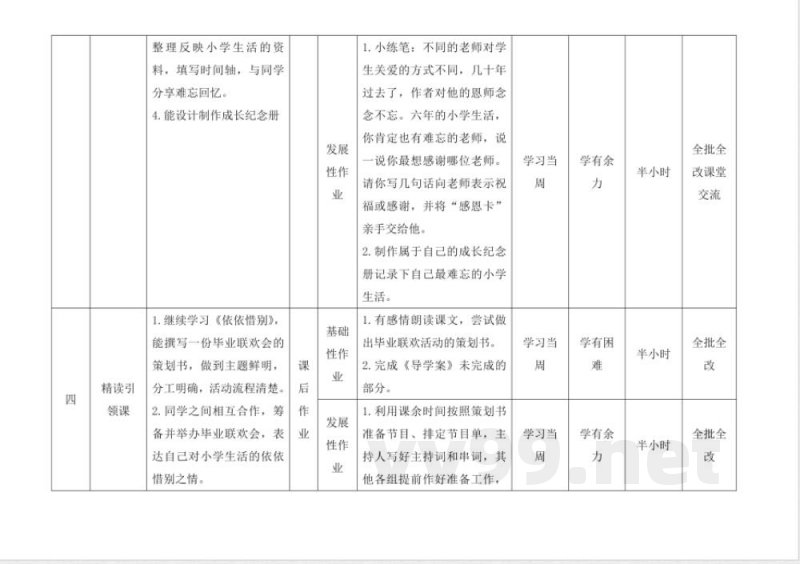 第六单元 大单元教学作业设计 六年级语文下册(统编版)