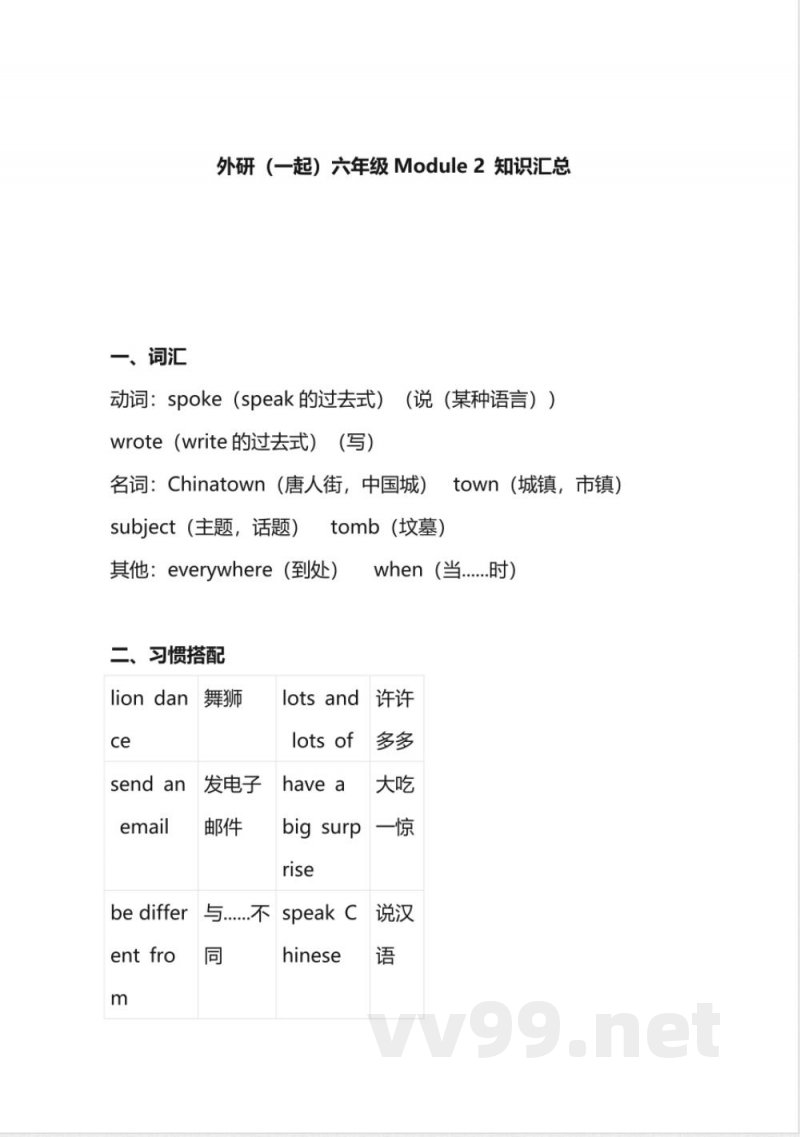 外研版小学英语六年级上册知识点 外研版小学英语六年级上册知识点