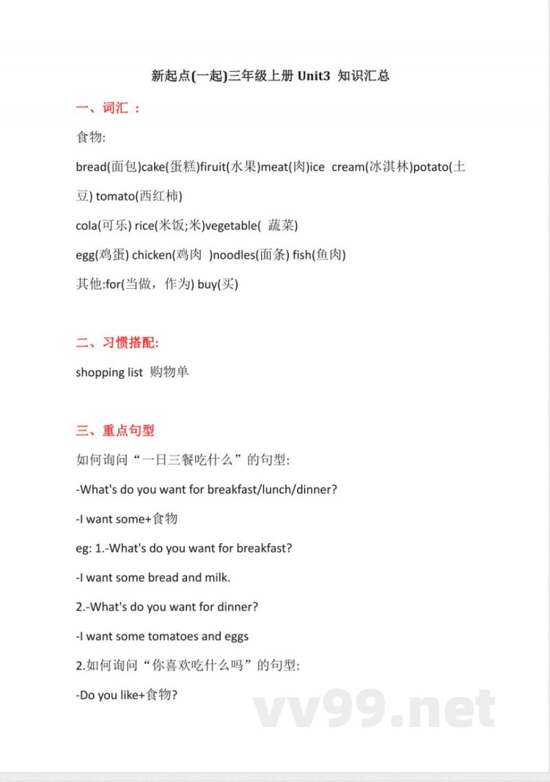 人教新起点英语三年级上册Unit3知识点汇总_小学三年级.pdf