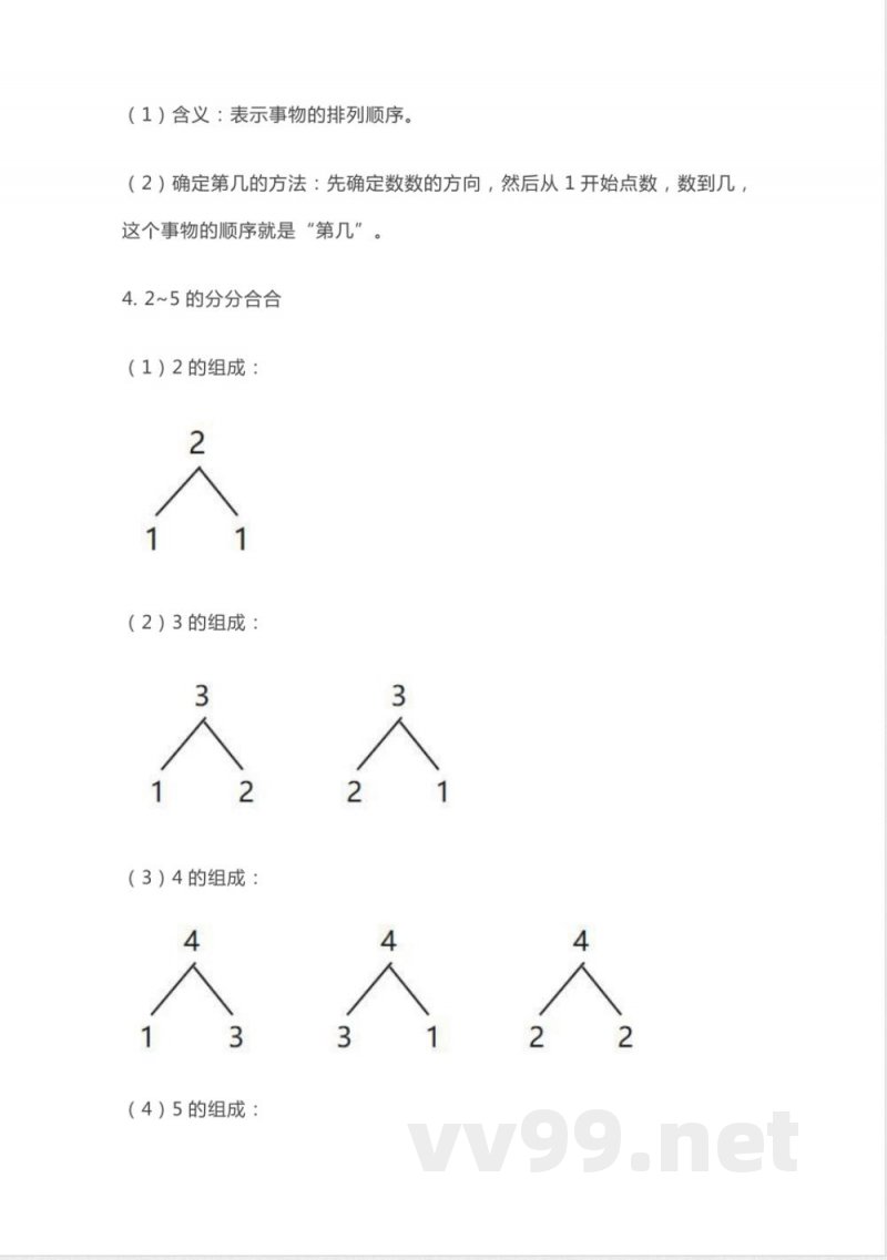 人教版数学一年级上册知识点汇总 人教版数学一年级上册知识点汇总