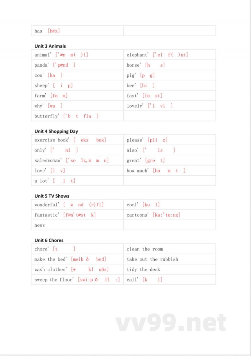 人教新起点版小学英语五年级上册单词默写