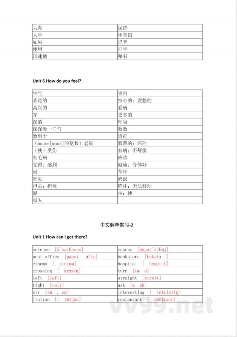 人教PEP版小学英语六年级上册单词默写