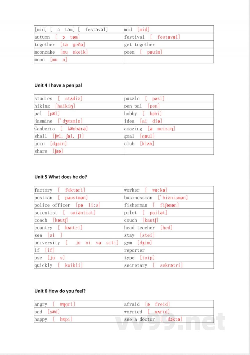 人教PEP版小学英语六年级上册单词默写