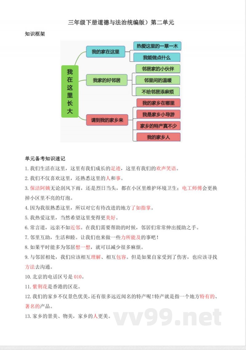 三年级下册道德与法治单元（统编版）第二单元知识点清单
