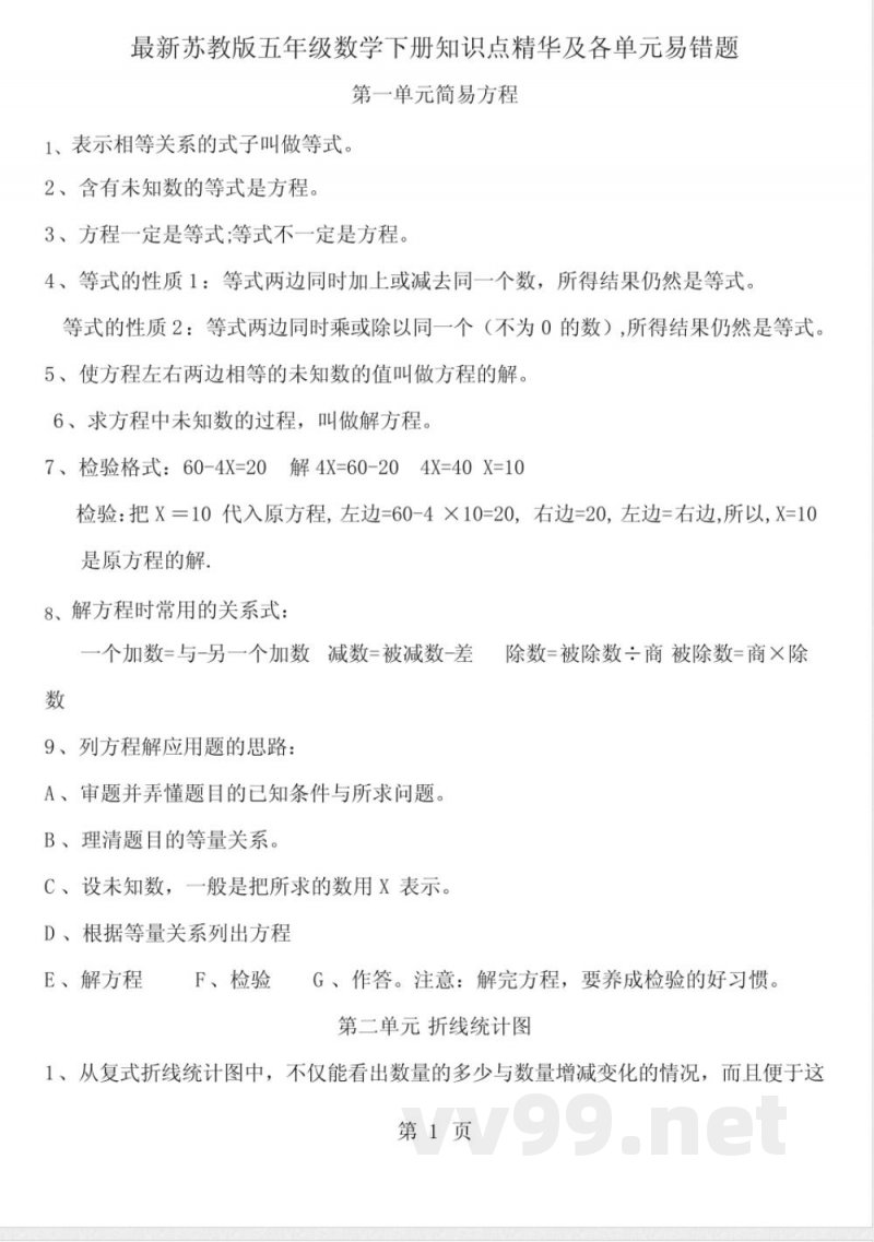 最新苏教版五年级数学下册知识点