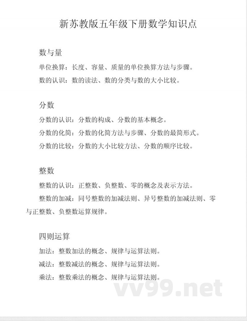 新苏教版五年级下册数学知识点
