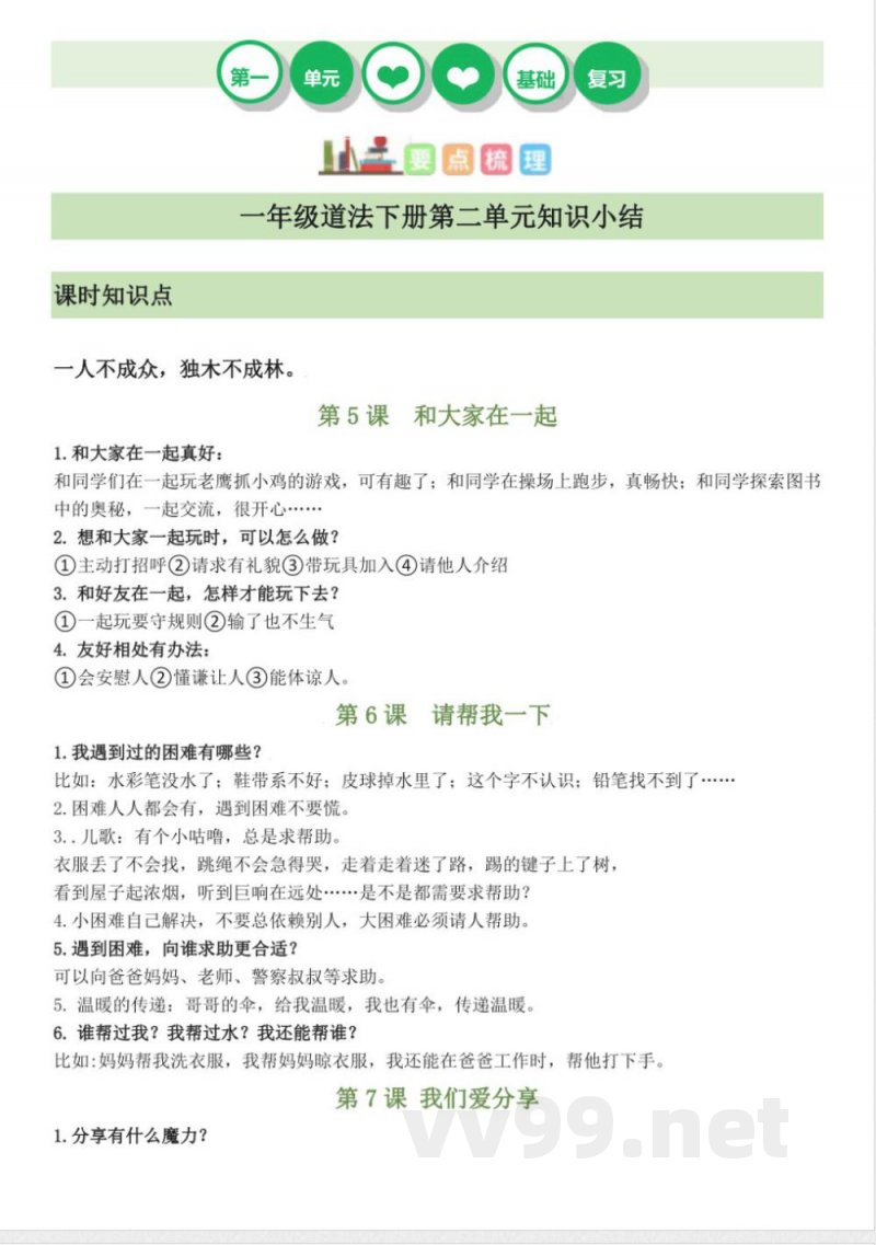 （统编2024版）道德与法治一年级下册第二单元知识点