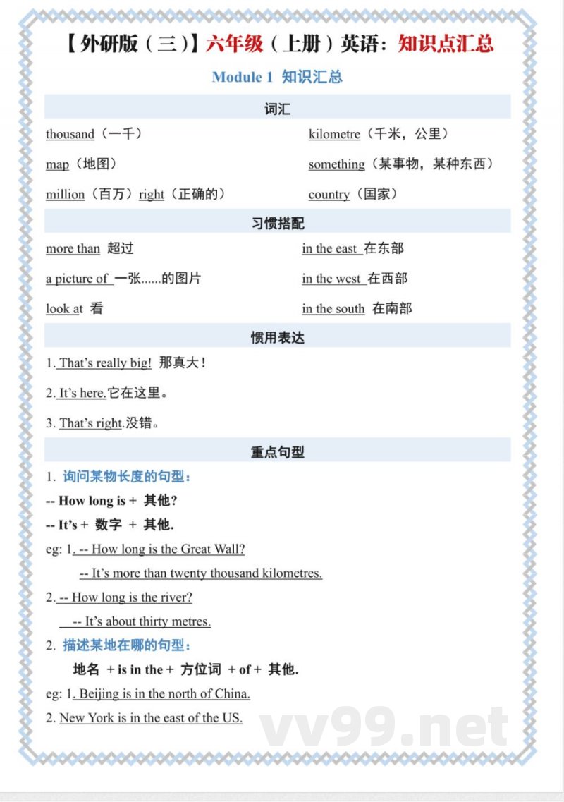 六年级（上）英语知识点《外研版》