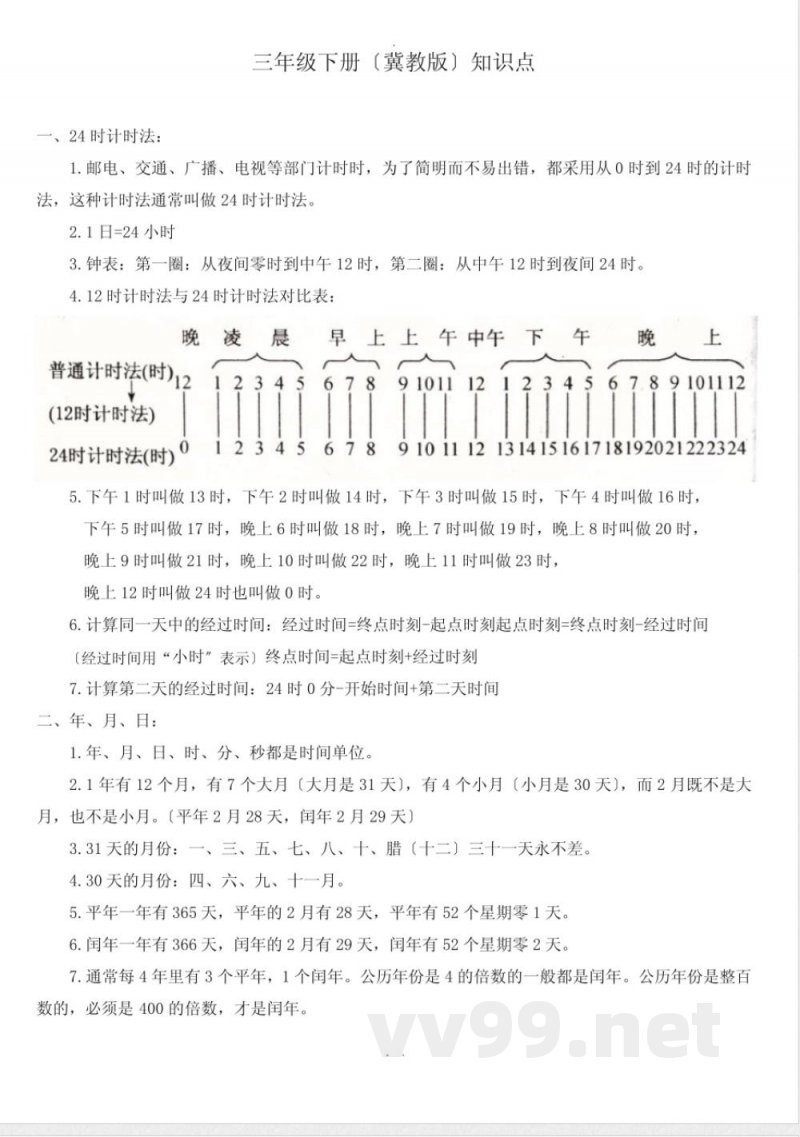 数学(冀教版)三年级下册知识点 数学(冀教版)三年级下册知识点