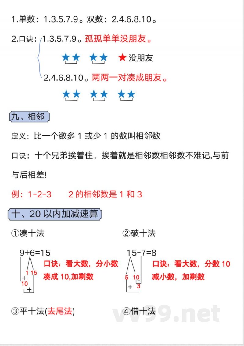 人教版小学数学(2025秋)一年级上册必备知识点口诀 人教版小学数学(2025秋)一年级上册必备知识点口诀