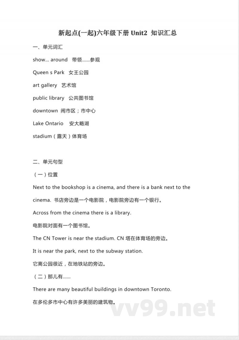 人教新起点英语六年级下册Unit2知识点汇总