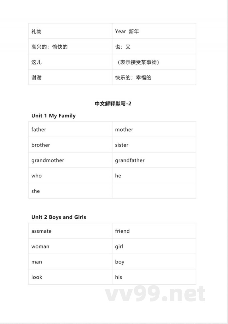 人教新起点版小学英语二年级上册单词默写