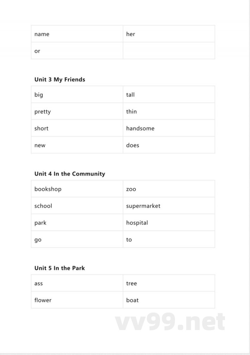 人教新起点版小学英语二年级上册单词默写