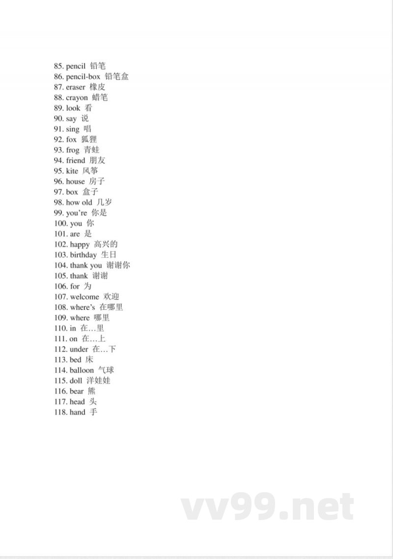 (人教新起点)二年级英语上册 单元百词题纲 (人教新起点)二年级英语上册 单元百词题纲
