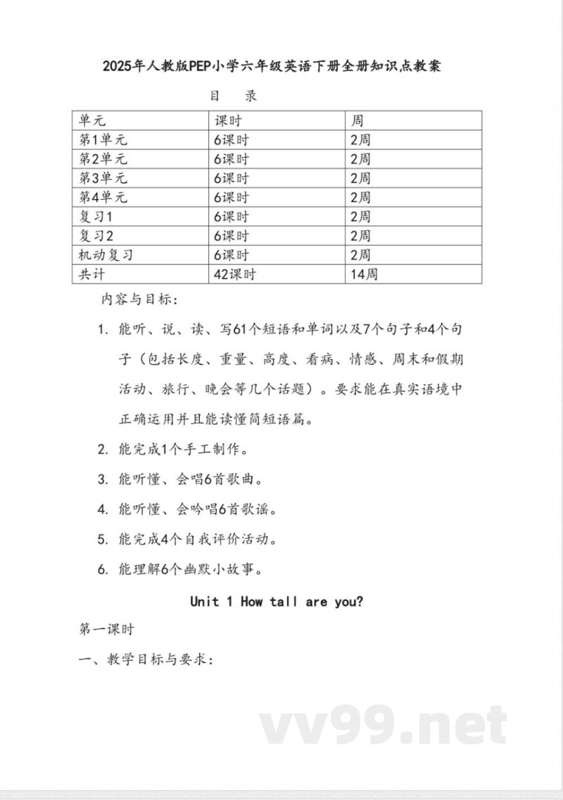 2025年人教版PEP小学六年级英语下册全册知识点教案 2025年人教版PEP小学六年级英语下册全册知识点教案
