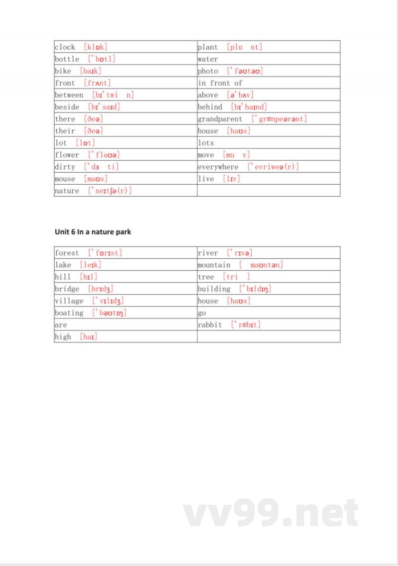 人教PEP版小学英语五年级上册单词默写