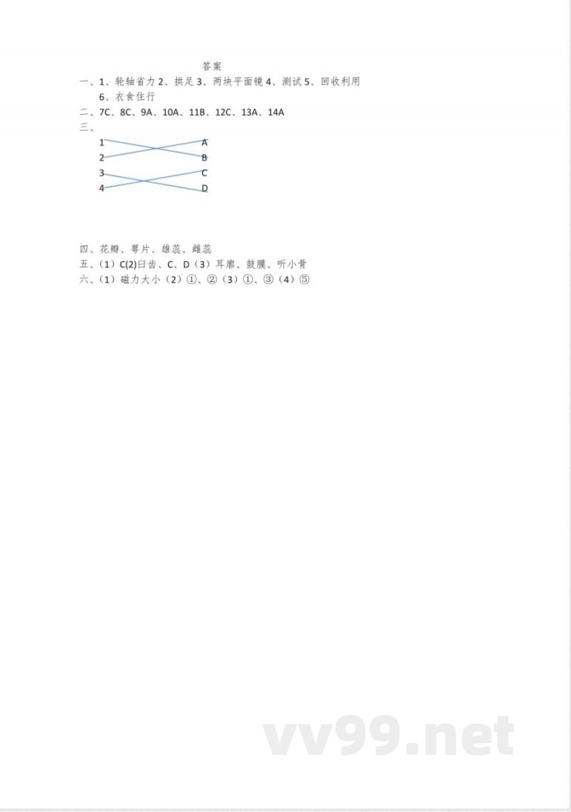 小升初科学模拟试卷(试题)科学六年级下册教科版