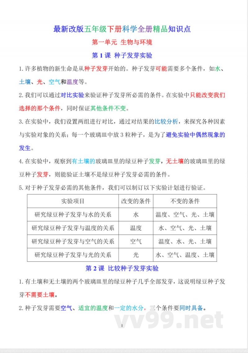 新改版教科版五年级下册科学全册知识点