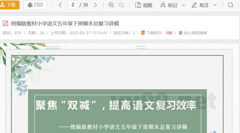 统编版教材小学语文五年级下册期末总复习讲稿