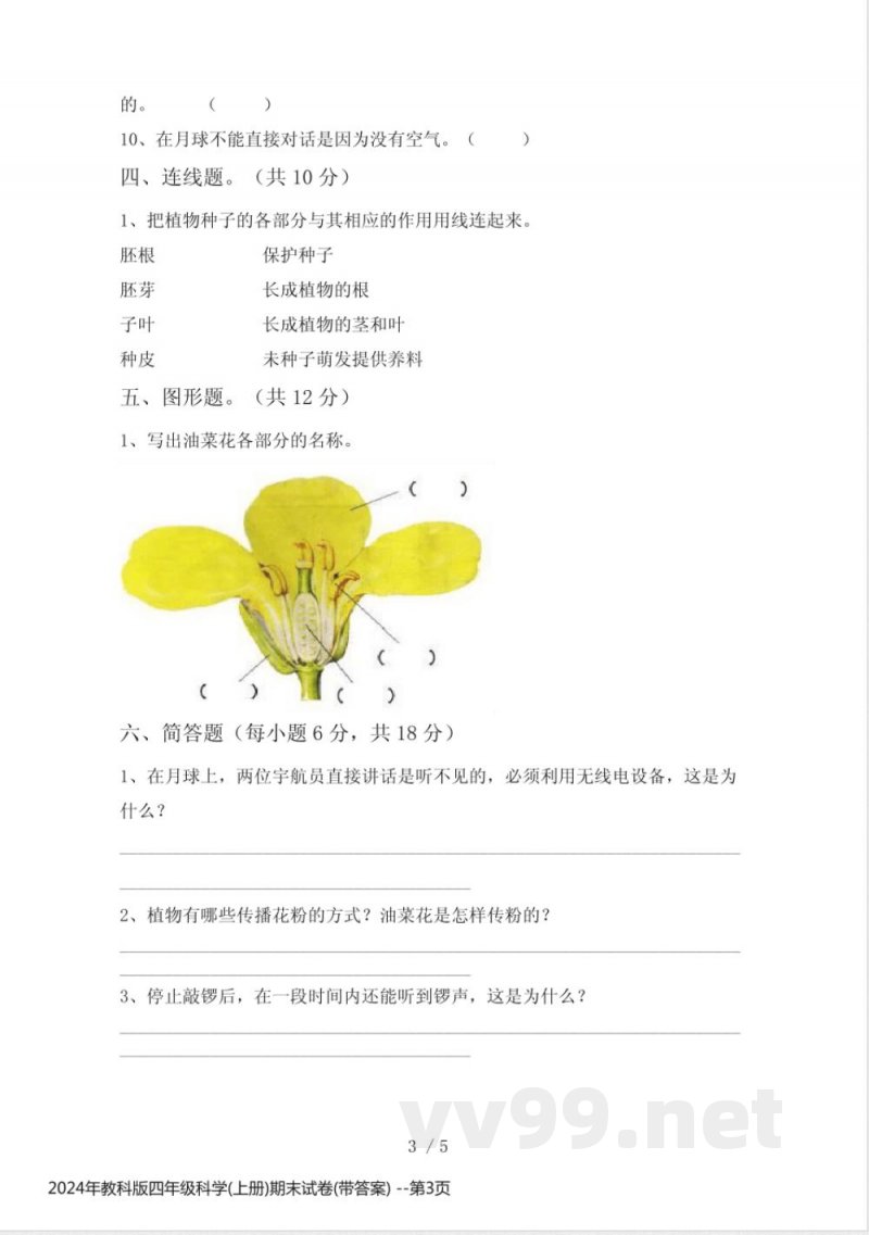 2024年教科版四年级科学(上册)期末试卷(带答案) 2024年教科版四年级科学(上册)期末试卷(带答案)