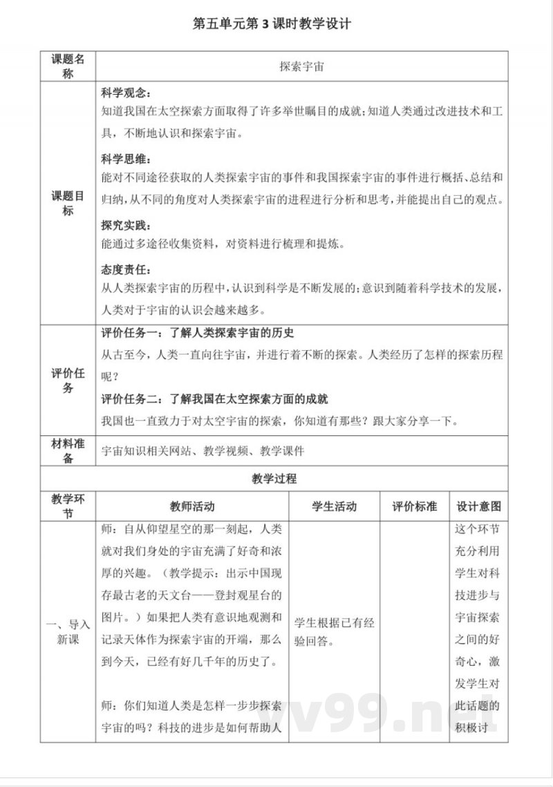 19 探索宇宙 教学设计 科学六年级下册青岛版 19 探索宇宙 教学设计 科学六年级下册青岛版