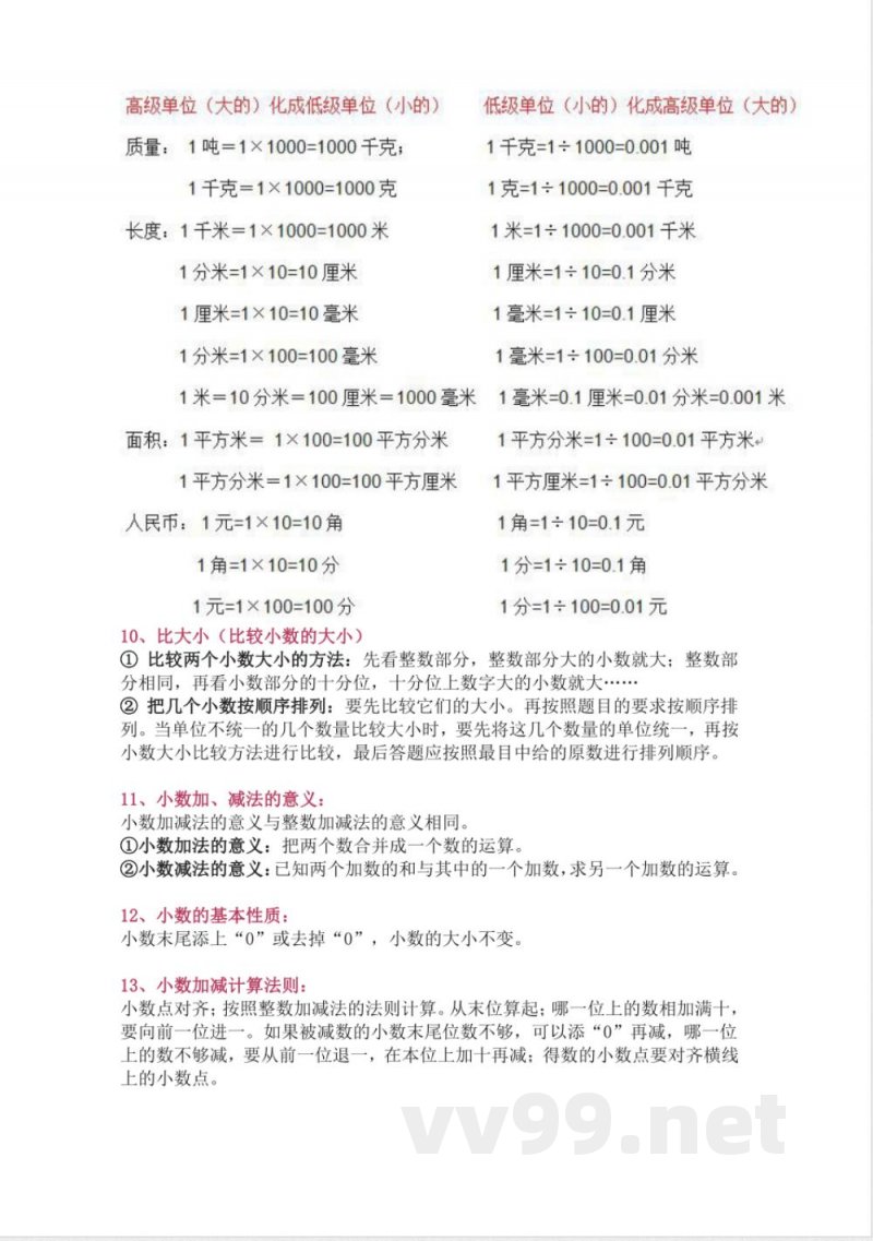 北师大版四年级（下册）数学知识要点归纳