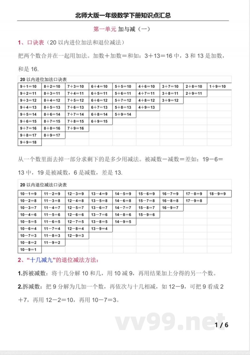 北师大版一年级数学下册知识点汇总 北师大版一年级数学下册知识点汇总