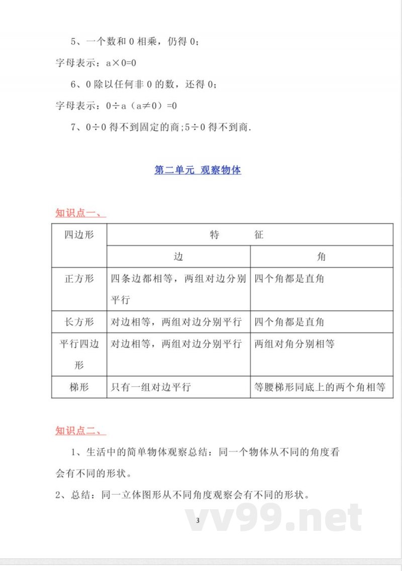 北师大版数学三年级上册知识点汇总 北师大版数学三年级上册知识点汇总