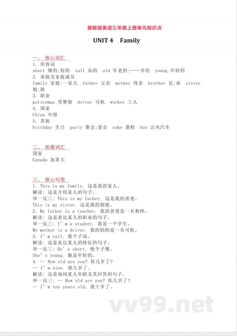 冀教版英语三年级上册Unit4单元知识点 冀教版英语三年级上册Unit4单元知识点