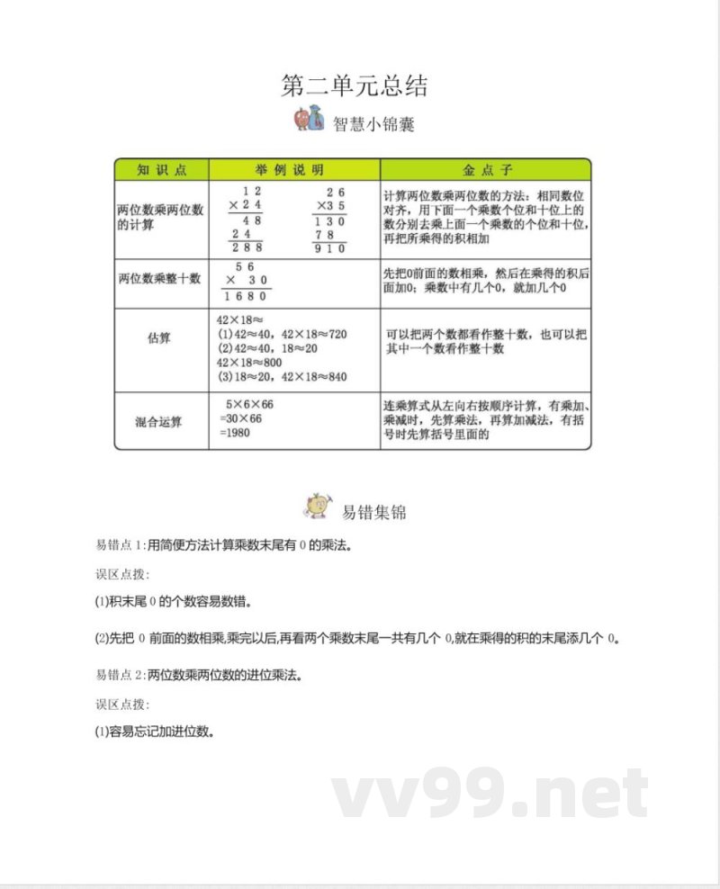三年级（下册）冀教版数学全册重点知识点汇总