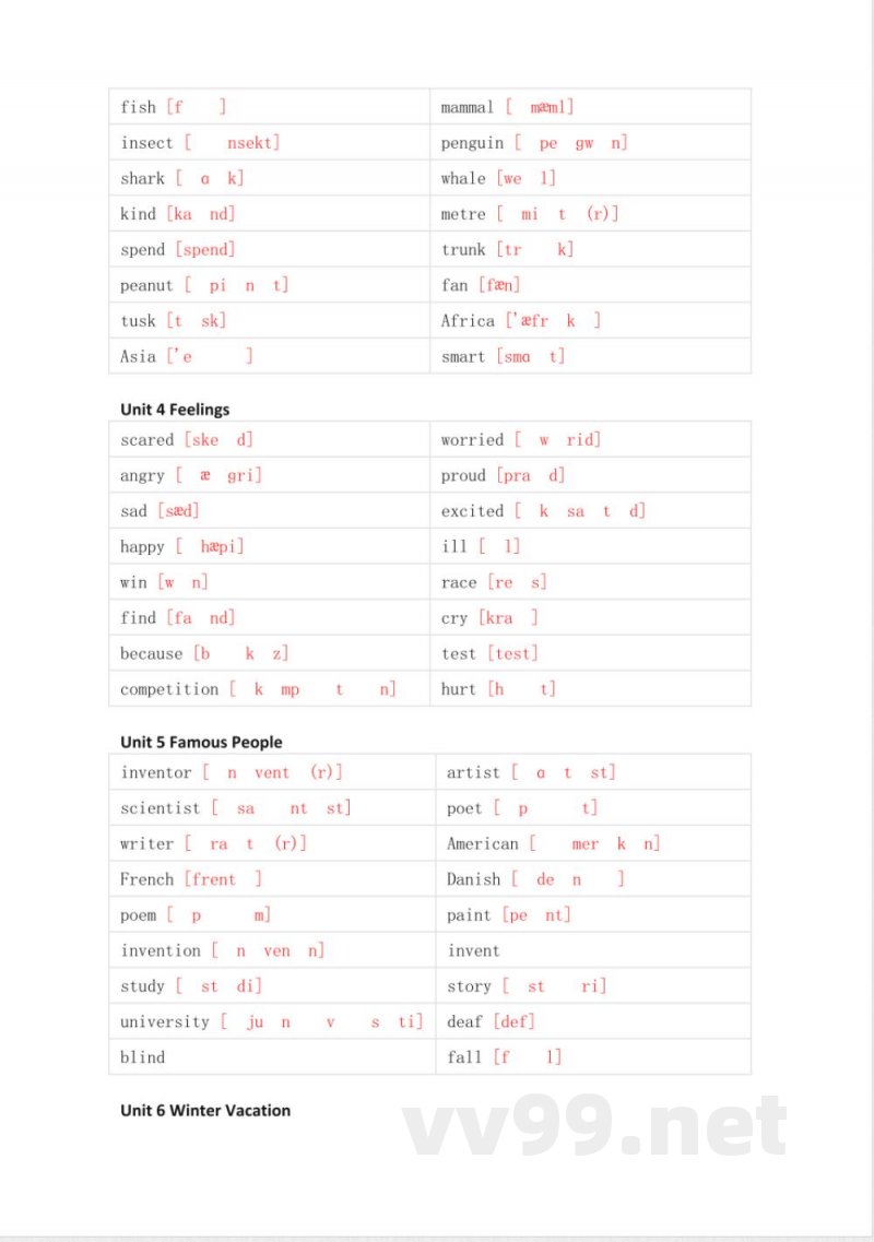 人教新起点版小学英语六年级上册单词默写
