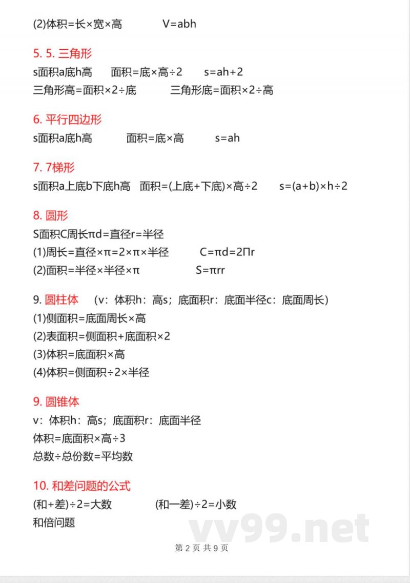 六年级下册数学知识点总结