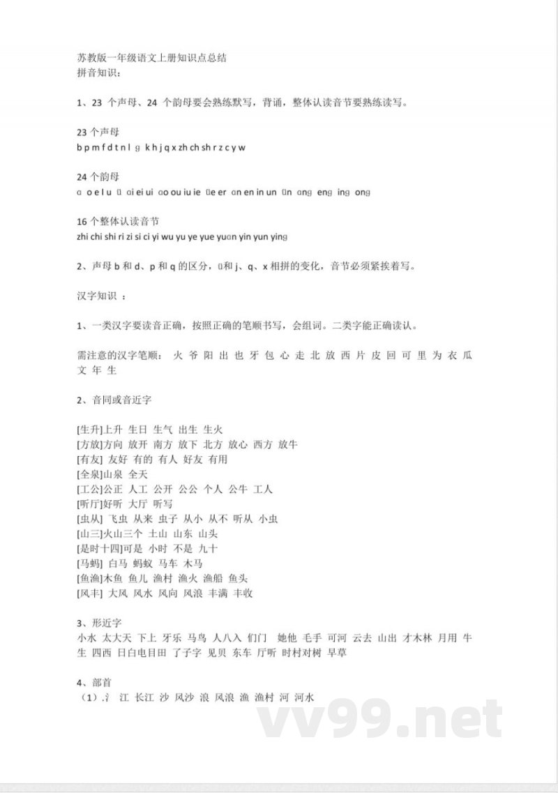 小学语文-苏教版一年级语文上册知识点总结 小学语文-苏教版一年级语文上册知识点总结